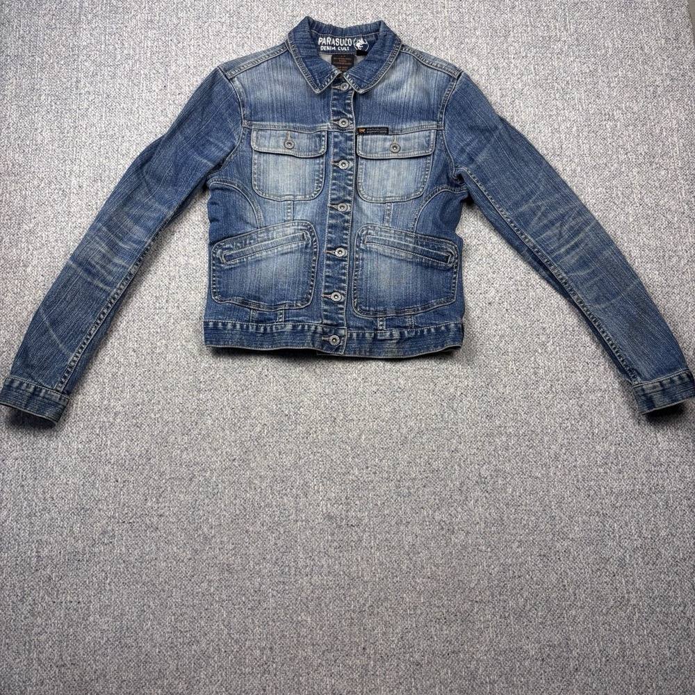 PARASUCO Denim Cult Jacket Womens S Y2K Fitted Stretch Blue Hong Kong